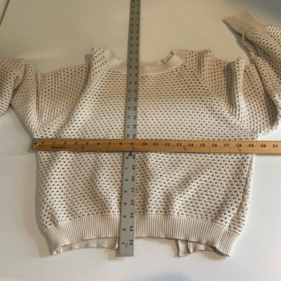 Lulus Sweater Womens M Medium Cream Open Knit Crop Crew Neck Slit Back Pullover - Picture 8 of 14